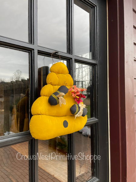 Stuffed Fabric Bee Skep Door Hanger