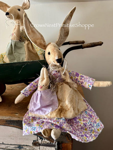 Fabric Rabbit Doll with Baby