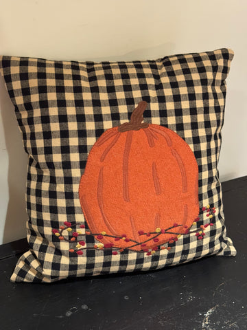 Fall Checkered Pumpkin Pillow