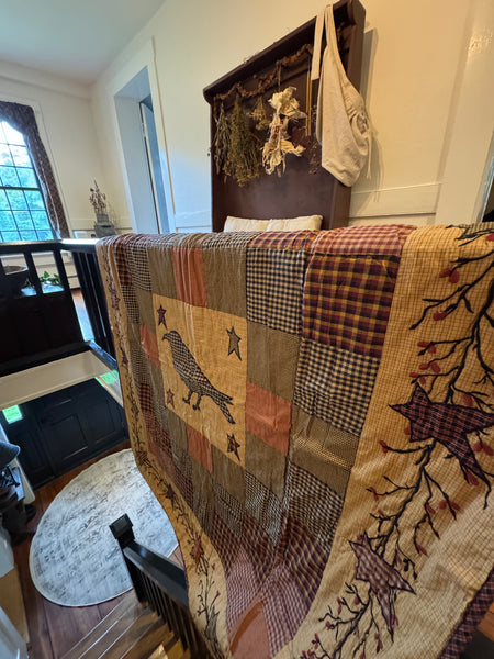 Quilt Throw Blanket Crow Design