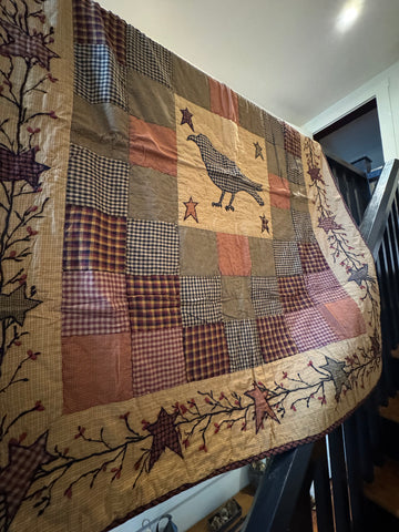 Quilt Throw Blanket Crow Design