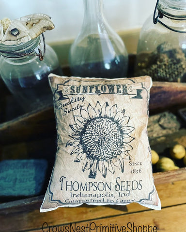 Pillow- Handmade Primitive-Sunflower Seeds