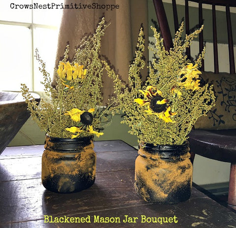 Prim Blackened Mason Jar Bouquet