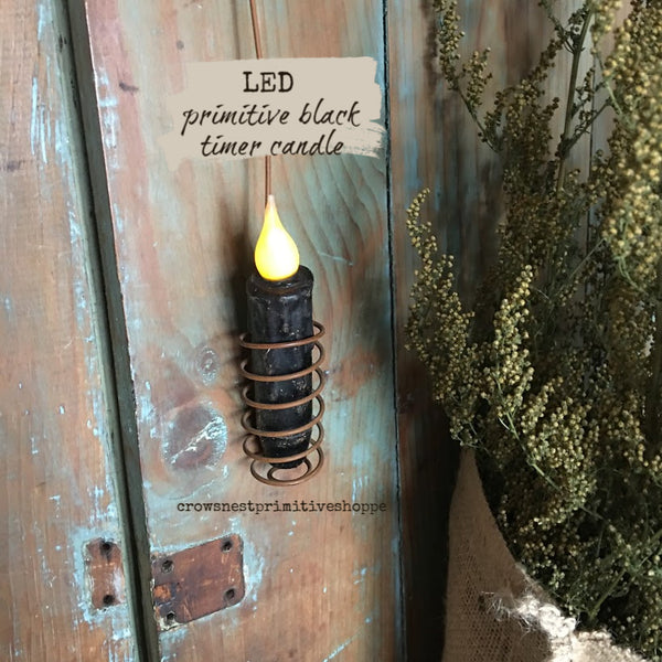 LED Timer Taper Candle 4 inch Black Crows Nest Primitive Shoppe