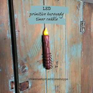 LED Timer Taper Candle 7 inch- Burgundy