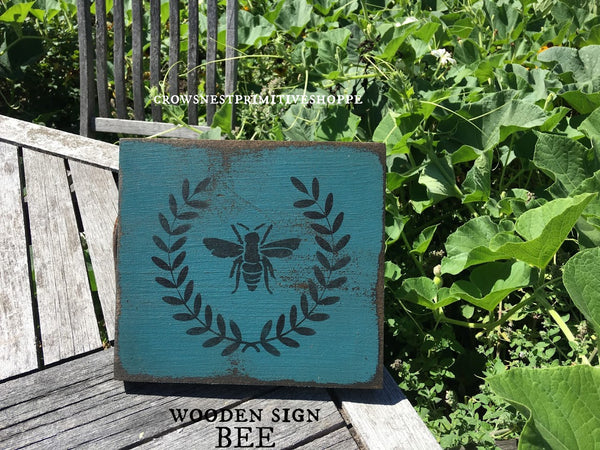 Wooden Sign- Bee in Blue