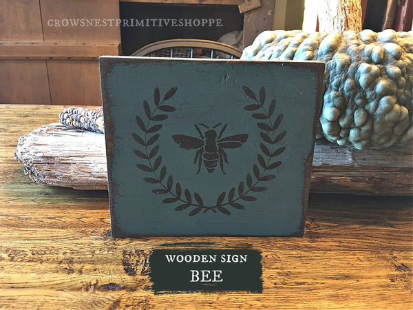 Wooden Sign- Bee in Blue
