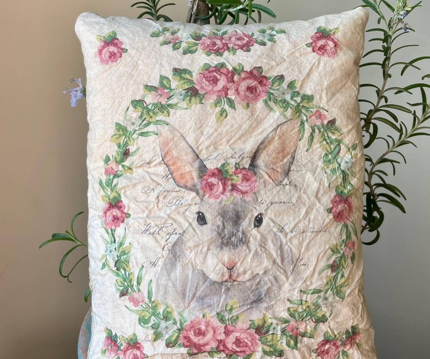 Pillow- Handmade Primitive-Flower Bunny